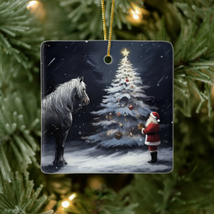 Gepersonaliseerd mooi paard en kerstman keramisch ornament