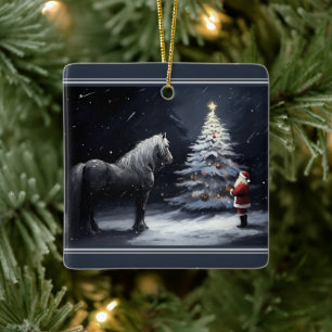 Gepersonaliseerd mooi paard en kerstman keramisch ornament