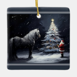 Gepersonaliseerd mooi paard en kerstman keramisch ornament