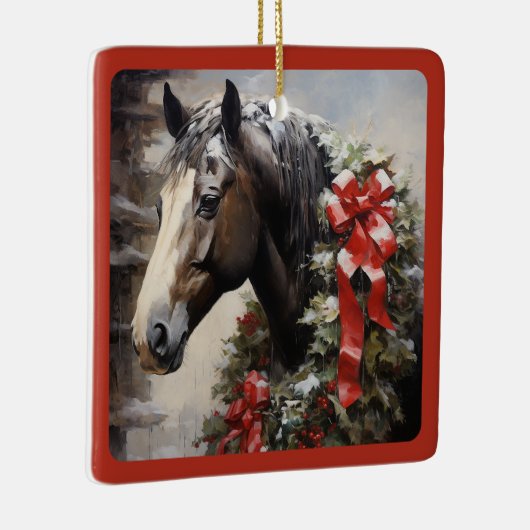 Gepersonaliseerd mooi paard met krans kerst keramisch ornament (Rechts)