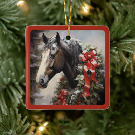 Gepersonaliseerd mooi paard met krans kerst keramisch ornament