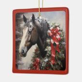 Gepersonaliseerd mooi paard met krans kerst keramisch ornament (Links)