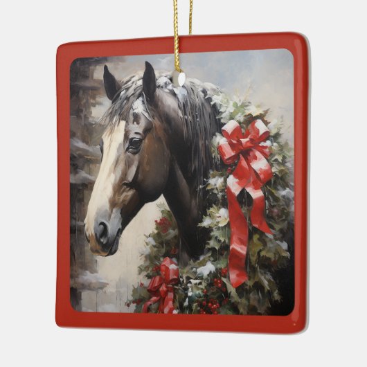 Gepersonaliseerd mooi paard met krans kerst keramisch ornament (Links)