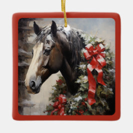 Gepersonaliseerd mooi paard met krans kerst keramisch ornament