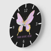 Gepersonaliseerd mooi Paars & gouden vlinder Grote Klok (Hoek)