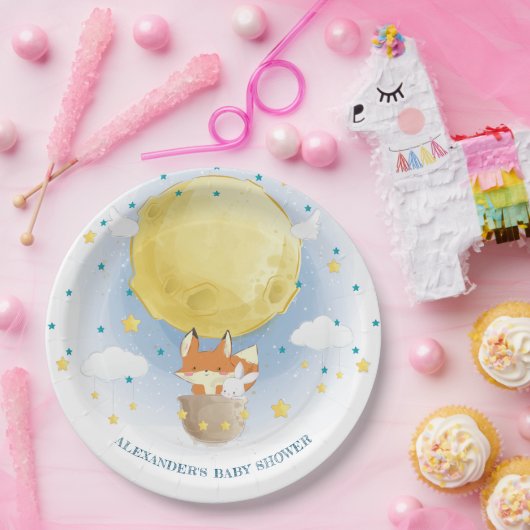 Gepersonaliseerd Moon Air Balloon Baby shower Papieren Bordje (Feest)