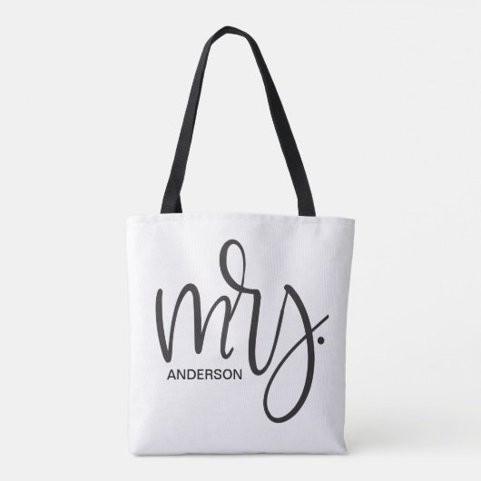Gepersonaliseerd "Mrs" - elegant zwart script, Tote Bag (Achterkant)