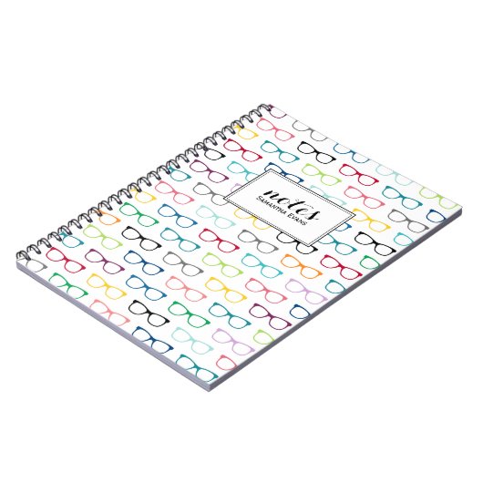 Gepersonaliseerd Multicolor Nerd Glasses Patroon Notitieboek (Linkerzijde)
