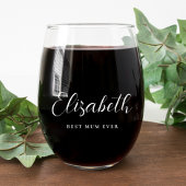 Gepersonaliseerd Mum White Script Monogram Wijnglas Zonder Voet