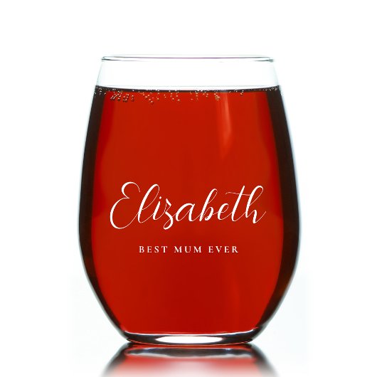 Gepersonaliseerd Mum White Script Monogram Wijnglas Zonder Voet
