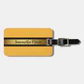Gepersonaliseerd Mustard Yellow met zwart en goud Bagagelabel (Voorkant horizontaal)