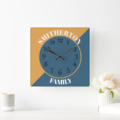 Gepersonaliseerd Mustard Yellow Navy Blue Vierkante Klok (Huis)