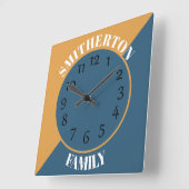 Gepersonaliseerd Mustard Yellow Navy Blue Vierkante Klok (Hoek)