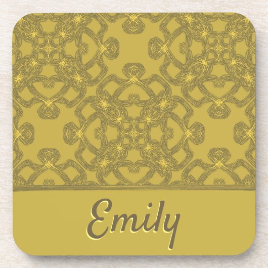 Gepersonaliseerd Mustard Yellow Pattern Bier Onderzetter (Voorkant)