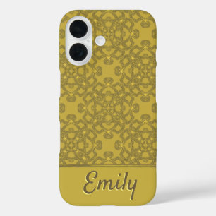 Gepersonaliseerd Mustard Yellow Pattern iPhone 16 Hoesje