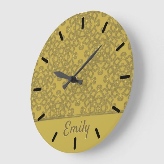 Gepersonaliseerd Mustard Yellow Pattern Grote Klok (Hoek)