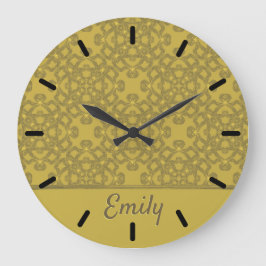 Gepersonaliseerd Mustard Yellow Pattern Grote Klok