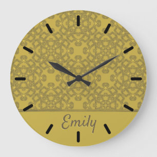 Gepersonaliseerd Mustard Yellow Pattern Grote Klok