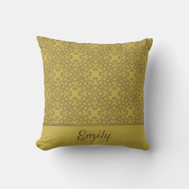 Gepersonaliseerd Mustard Yellow Pattern Kussen (Voorkant)