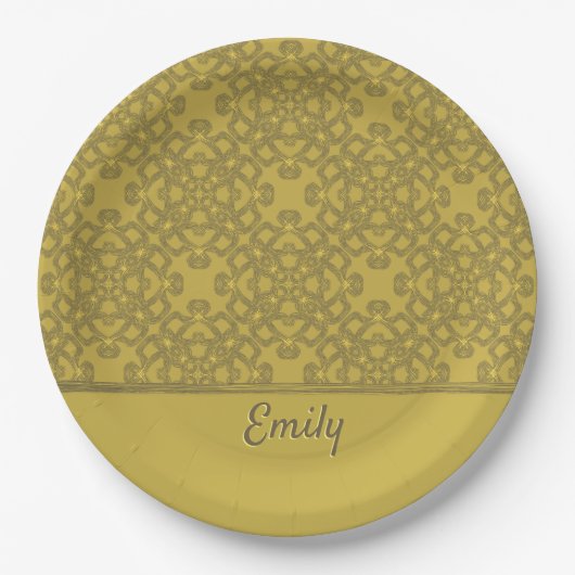 Gepersonaliseerd Mustard Yellow Pattern Papieren Bordje (Voorkant)