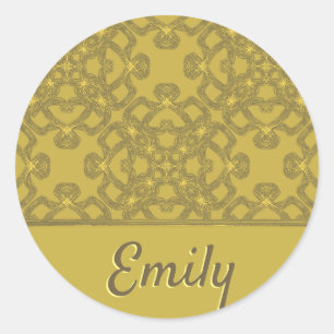 Gepersonaliseerd Mustard Yellow Pattern Ronde Sticker