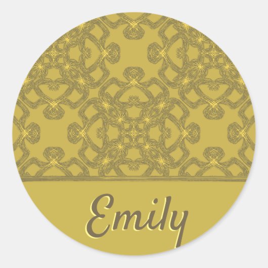 Gepersonaliseerd Mustard Yellow Pattern Ronde Sticker (Voorkant)