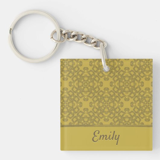Gepersonaliseerd Mustard Yellow Pattern Sleutelhanger (Voorkant)