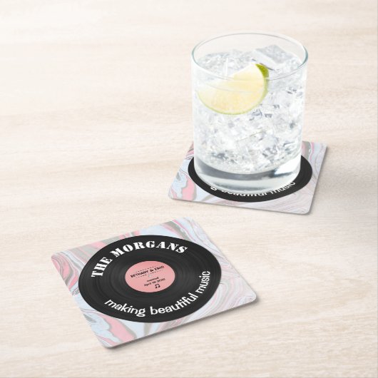 Gepersonaliseerd muziekalbum Retro Marble Design Kartonnen Onderzetters (Insitu)