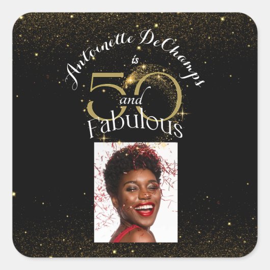 Gepersonaliseerd naam 50 en Fabulous Classy Black  Vierkante Sticker (Voorkant)