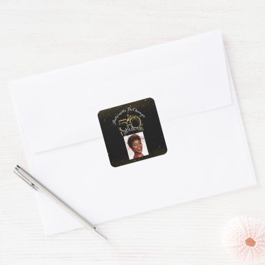 Gepersonaliseerd naam 50 en Fabulous Classy Black  Vierkante Sticker (Envelop)