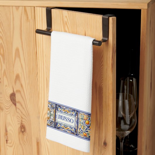 Gepersonaliseerd Naam Blauw & Geel Mediterraan Teg Theedoek (Derde Gevouwen)