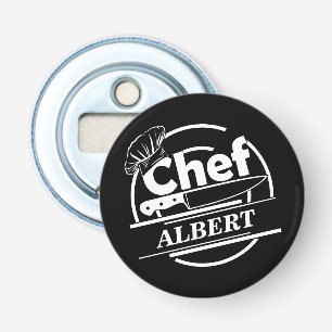 Gepersonaliseerd naam Chef Black Button Flesopener