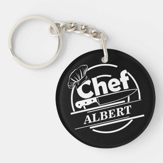 Gepersonaliseerd naam Chef Black Sleutelhanger (Voorkant)