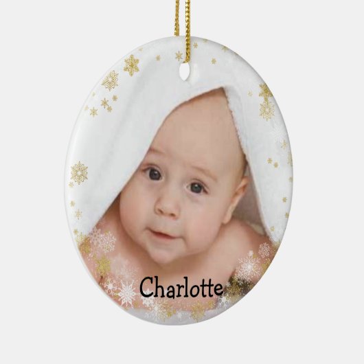 Gepersonaliseerd Naam en Foto Ronde Snowflake Keramisch Ornament (Rechts)