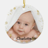 Gepersonaliseerd Naam en Foto Ronde Snowflake Keramisch Ornament (Voorkant)