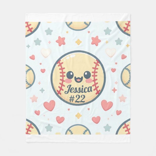 Gepersonaliseerd Naam en Nummer Softball Throw Fleece Deken (Voorkant)