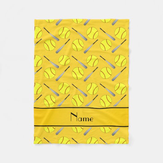 Gepersonaliseerd naam geel softbalpatroon fleece deken (Voorkant)