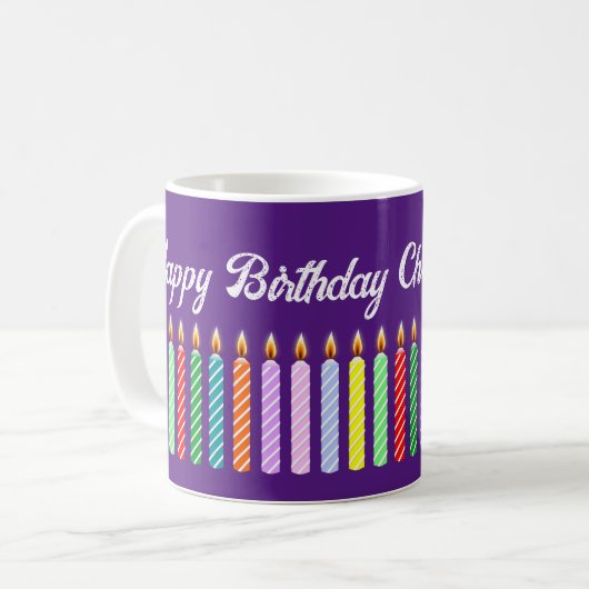 Gepersonaliseerd naam Happy Birthday Lit Candles M Koffiemok (Voorkant links)