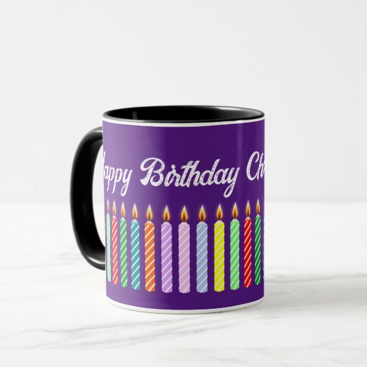 Gepersonaliseerd naam Happy Birthday Lit Candles M Mok (Voorkant links)