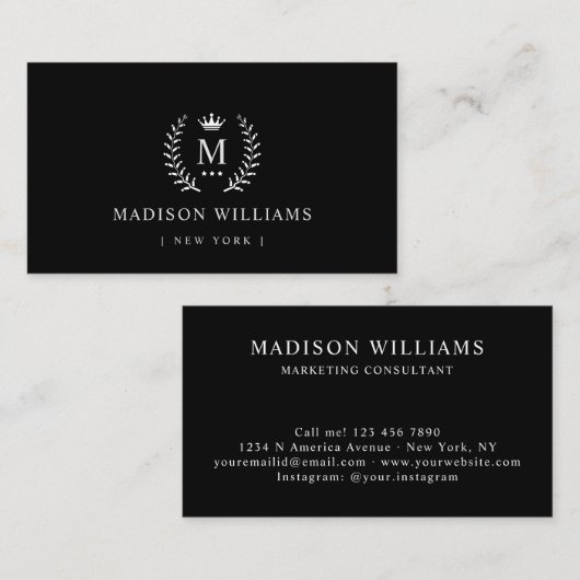 Gepersonaliseerd Naam & Initiaal Zwart-wit Kleur Visitekaartje (Voorkant / Achterkant)