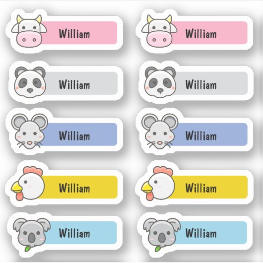 Gepersonaliseerd naam Leuke Kawaii kinderopvang St Sticker (Voorkant)
