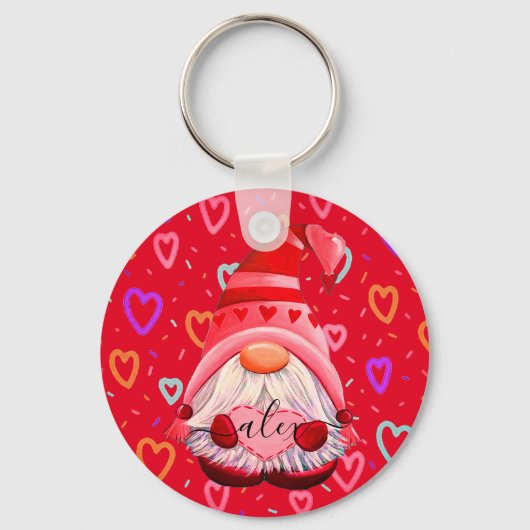 Gepersonaliseerd Naam LOVE Hearts Gnoome Valentijn Sleutelhanger (Voorkant)