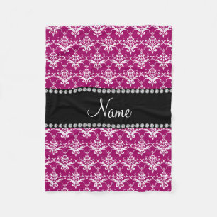Gepersonaliseerd naam magenta roze wit damast fleece deken