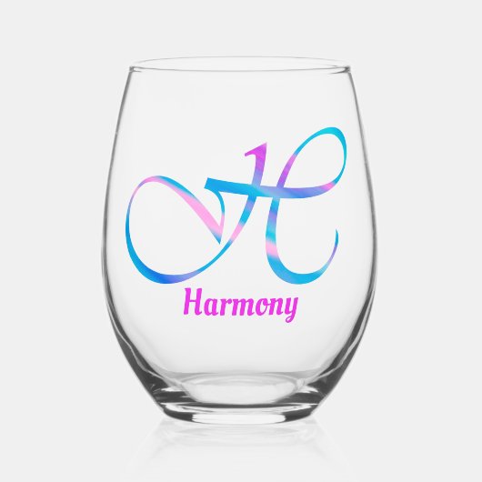 Gepersonaliseerd naam Monogram "H" Abstract Spring Wijnglas Zonder Voet (Voorkant)