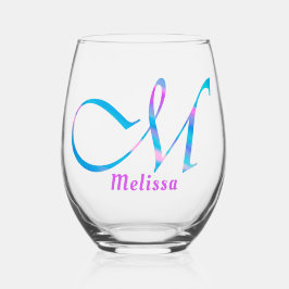 Gepersonaliseerd Naam Monogram "M" Abstract Lente  Wijnglas Zonder Voet
