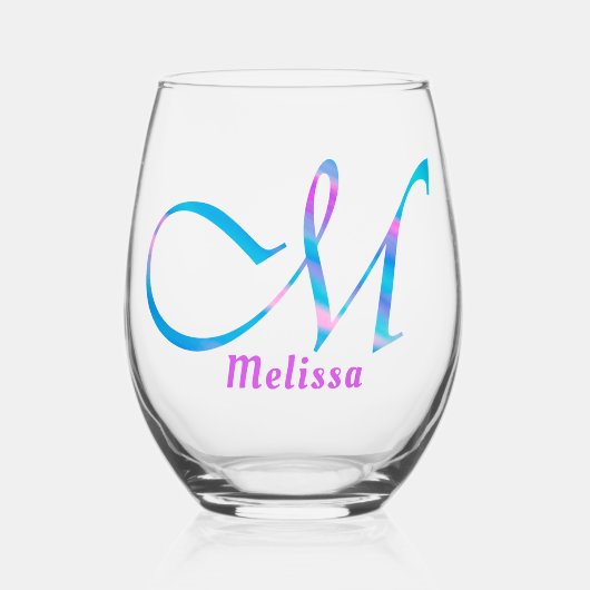 Gepersonaliseerd Naam Monogram "M" Abstract Lente Wijnglas Zonder Voet (Voorkant)