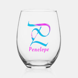 Gepersonaliseerd Naam Monogram "P" Abstract Lente  Wijnglas Zonder Voet