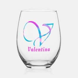 Gepersonaliseerd Naam Monogram "V" Abstract Lente  Wijnglas Zonder Voet