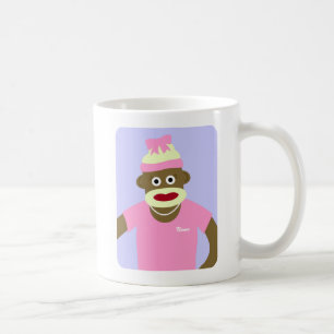 Gepersonaliseerd Naam of Monogram Sock Monkey Girl Koffiemok