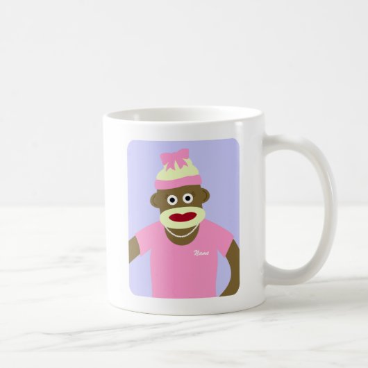 Gepersonaliseerd Naam of Monogram Sock Monkey Girl Koffiemok (Rechts)